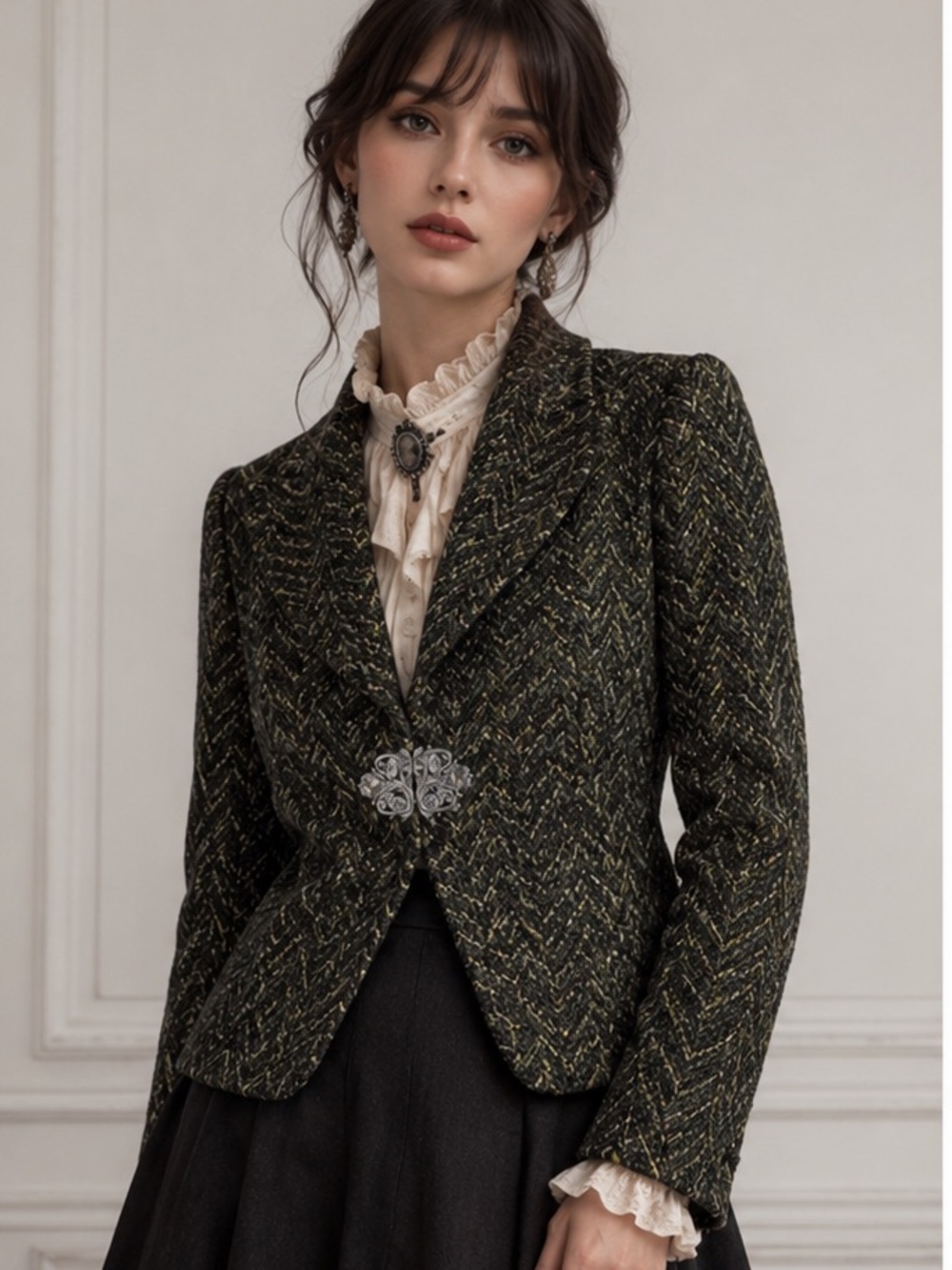 Peck & Peck Olive Green Tweed Dark Academia Whimsy preppy Victorian Blazer Sz 10